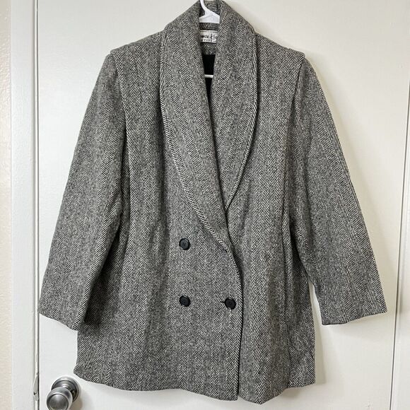 VTG 80S 90S Herman Kay Women's Herringbone Wool Coat Sz 10 Jacket - Picture 1 of 9